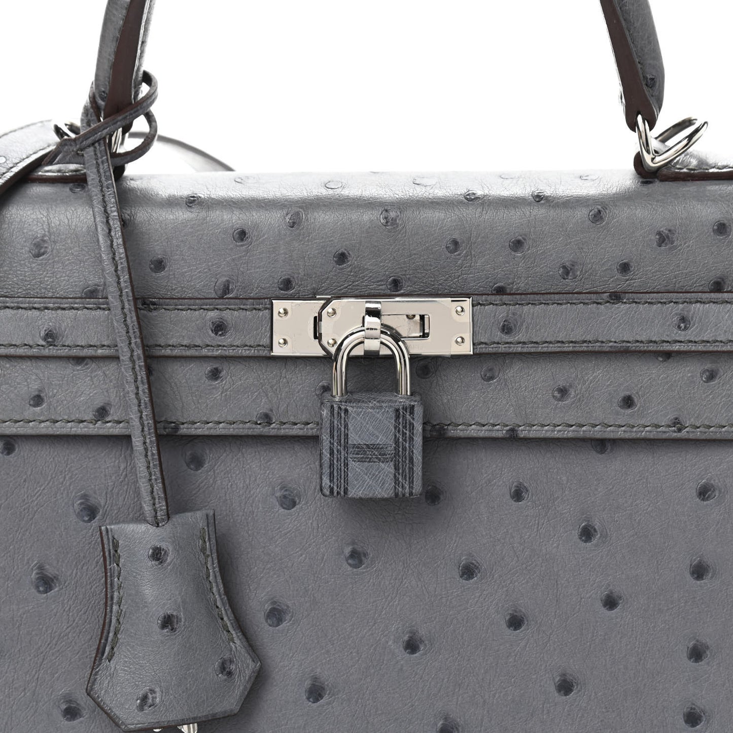 Ostrich Horseshoe Kelly Sellier 25 Gris Agate Bleu Nuit