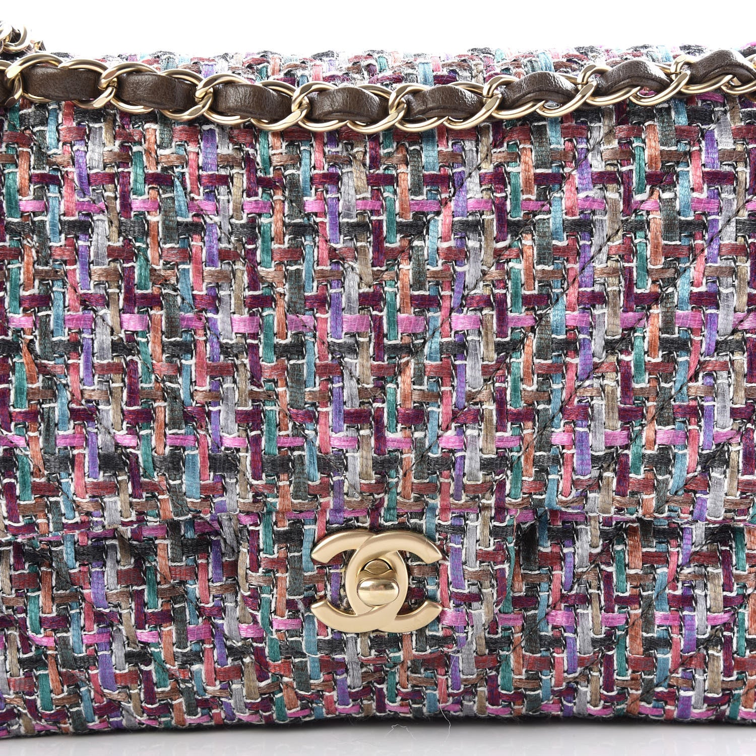 Chanel Tweed Quilted Medium Double Flap Burgundy Lilac Multicolor 10 of 11