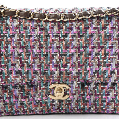 Chanel Tweed Quilted Medium Double Flap Burgundy Lilac Multicolor 10 of 11