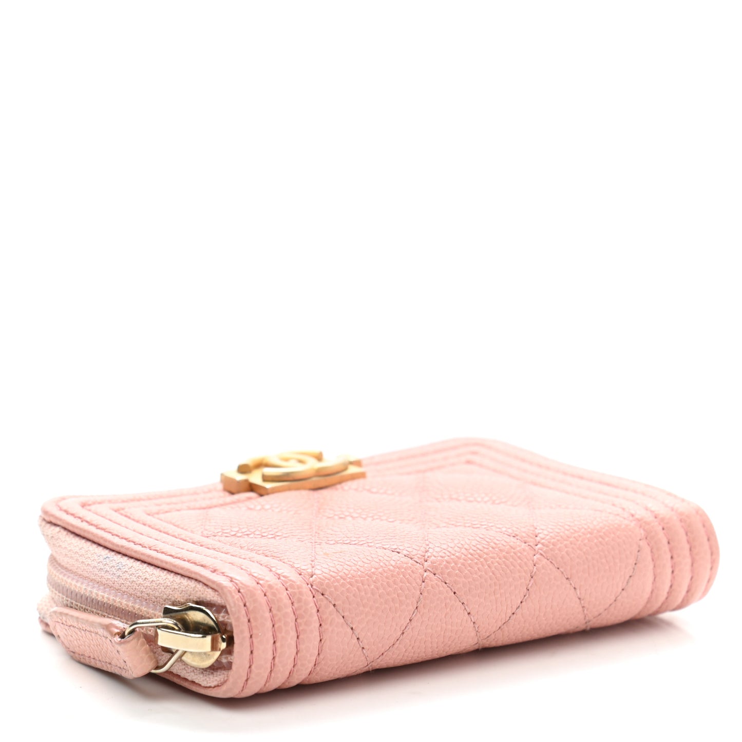 Caviar Quilted Boy Zip Around Coin Purse Wallet Light Pink