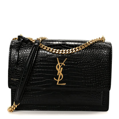 Saint Laurent Calfskin Crocodile Embossed Large Monogram Sunset Black 1 of 12