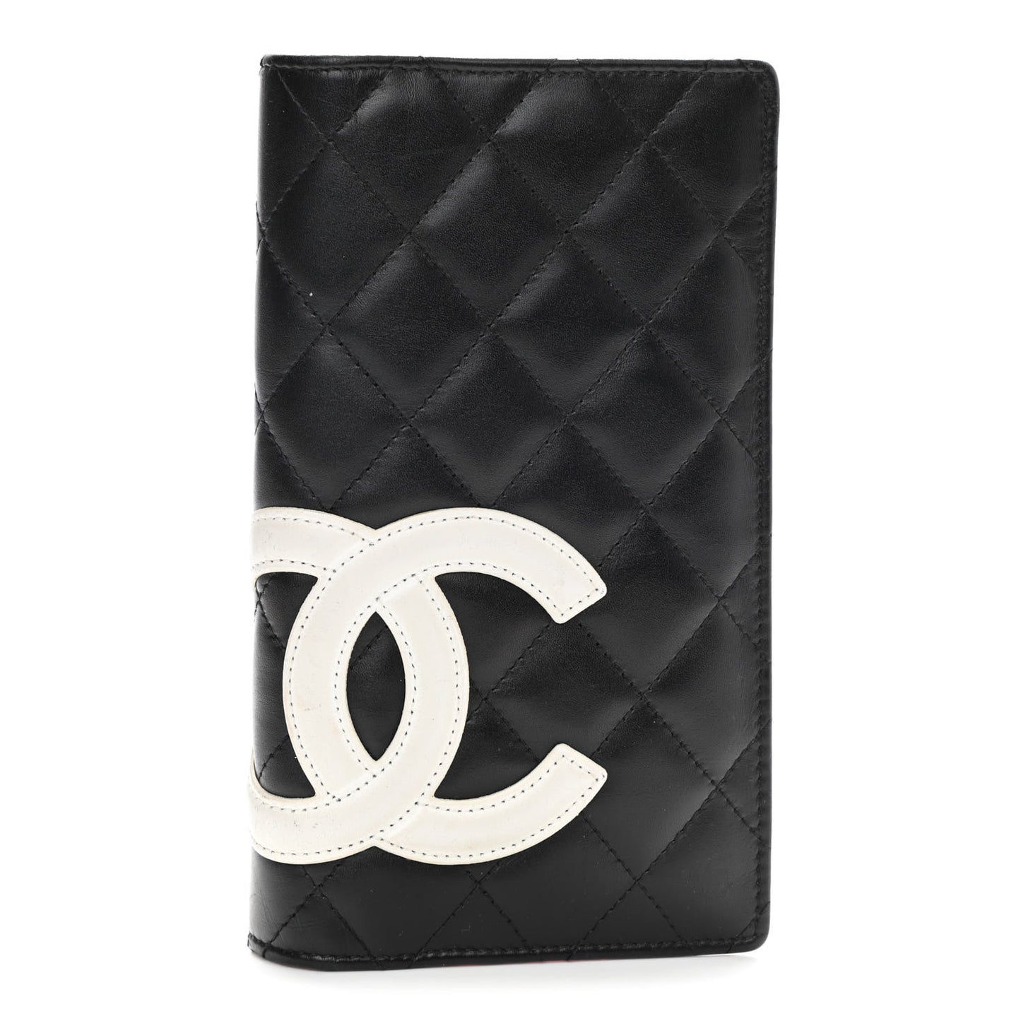 Calfskin Quilted Cambon Yen Wallet Black White