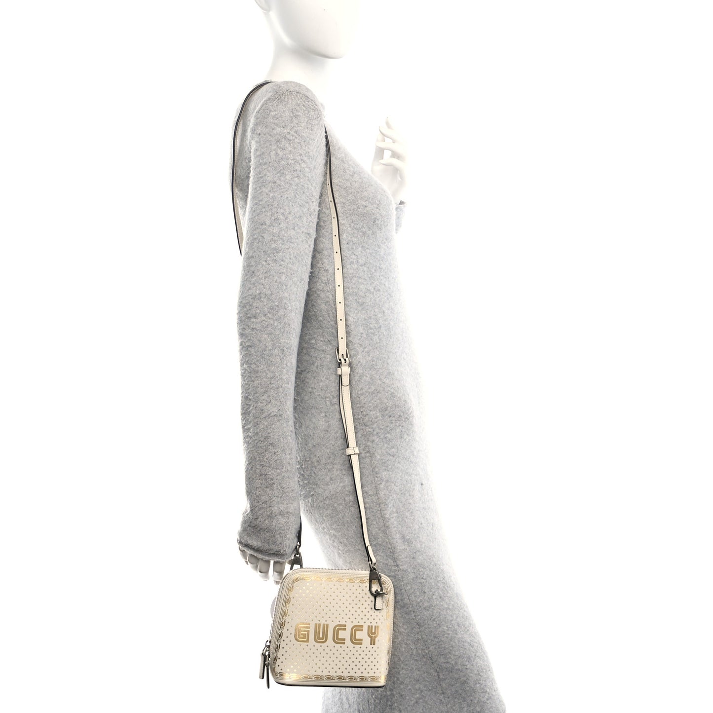 X SEGA Calfskin GUCCY Stars Mini Dome Shoulder Bag Mystic White Gold
