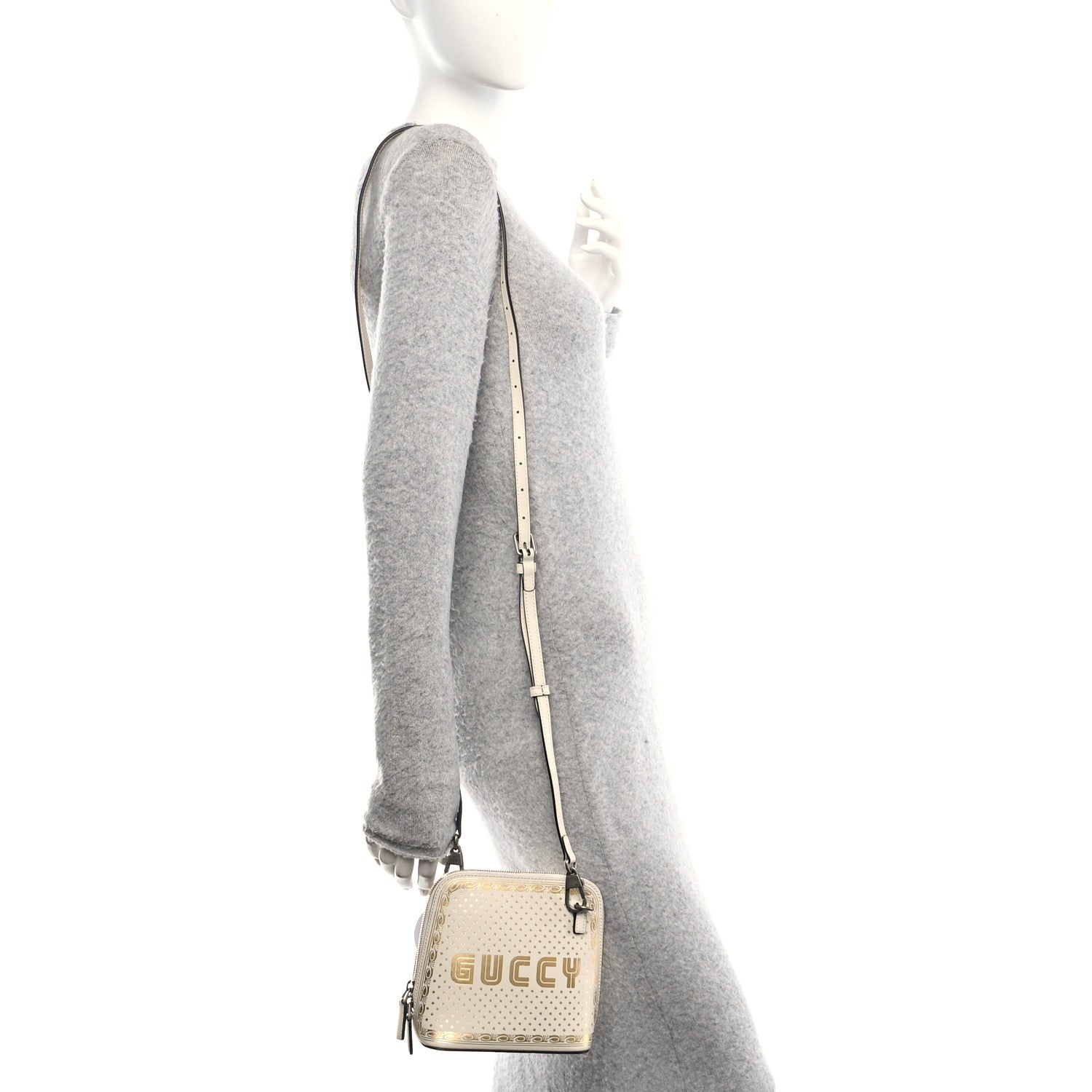 Gucci X SEGA Calfskin GUCCY Stars Mini Dome Shoulder Bag Mystic White Gold 2 of 10