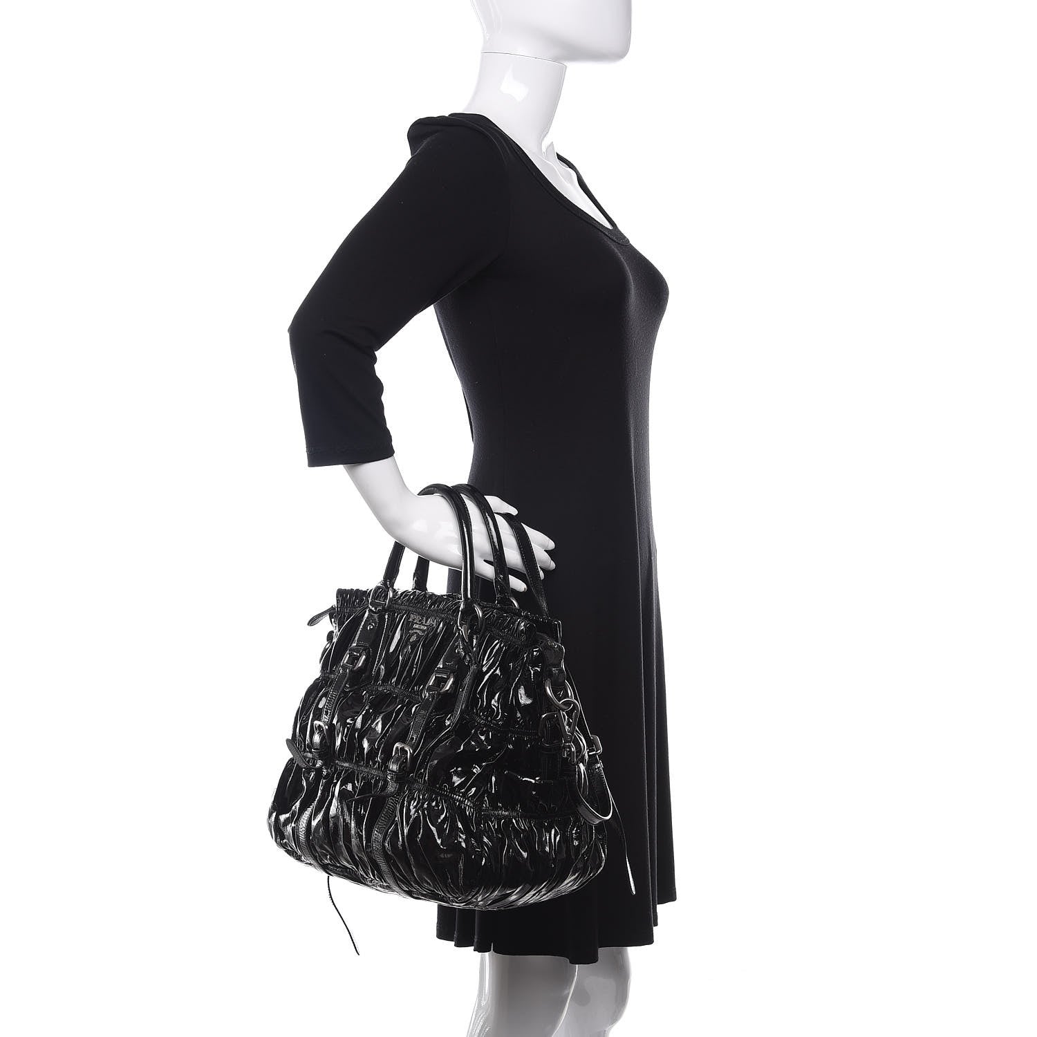 Prada Vernice Gaufre Tote Black 2 of 10