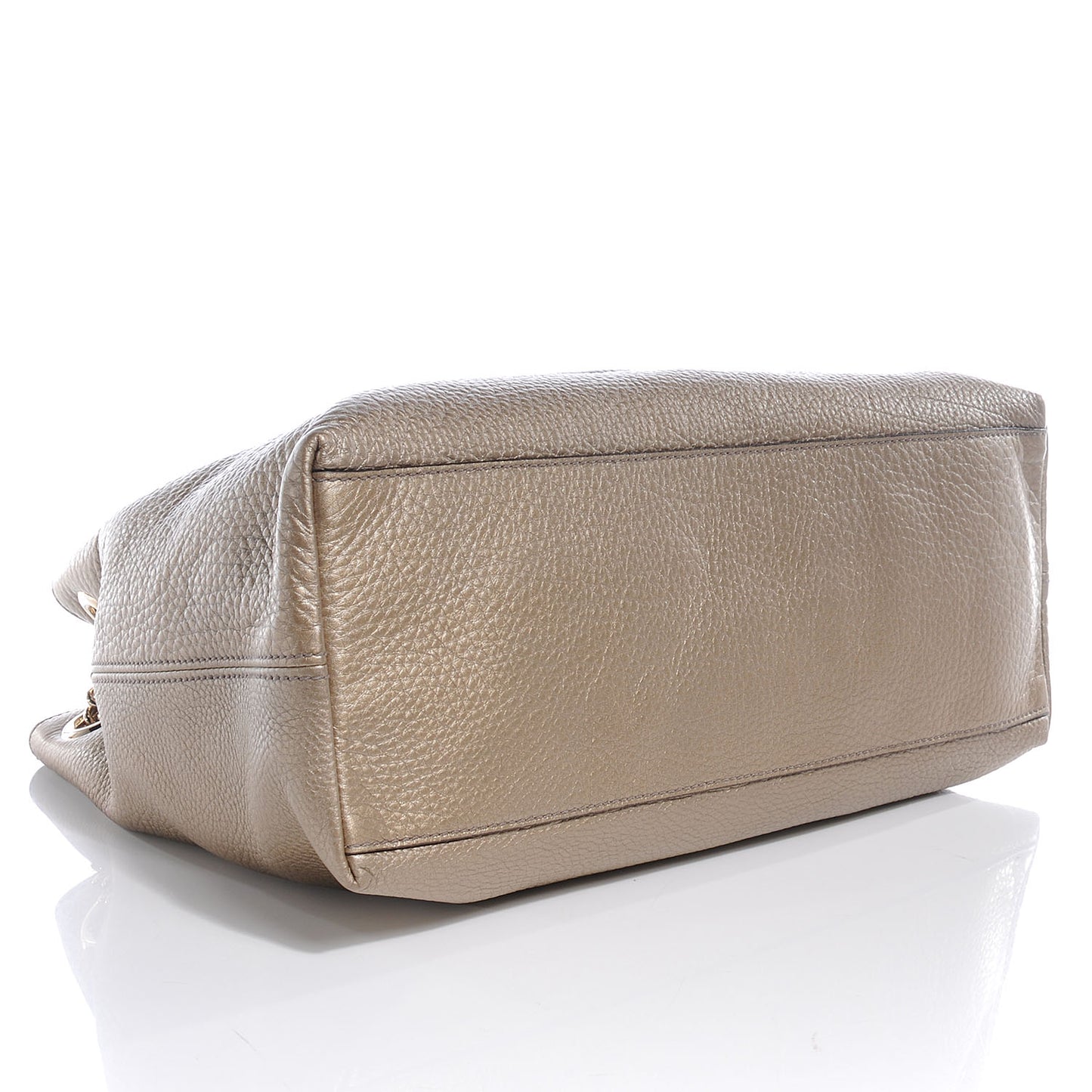 Metallic Pebbled Calfskin Medium Soho Chain Shoulder Bag Golden Beige