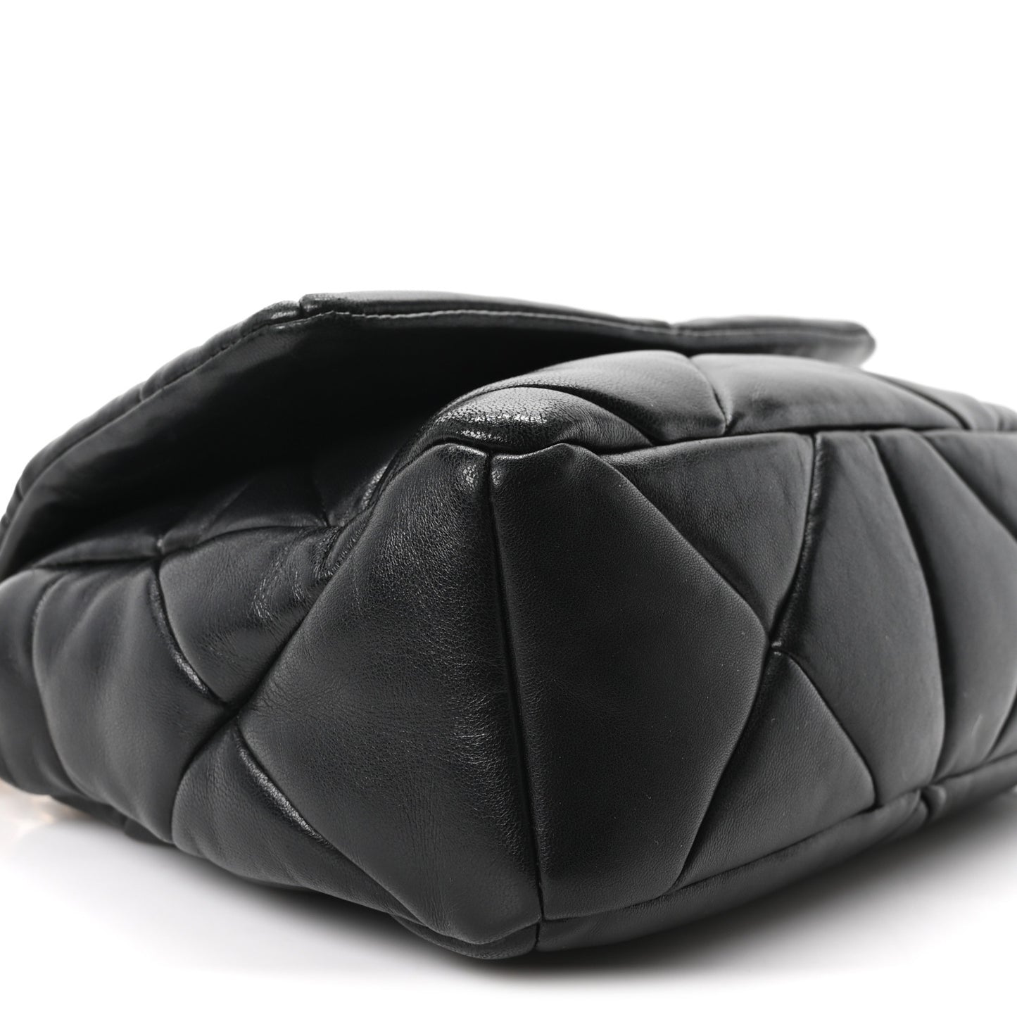 Nappa Re-Nylon Triangle Quilted Patchwork System Flap Shoulder Bag Black