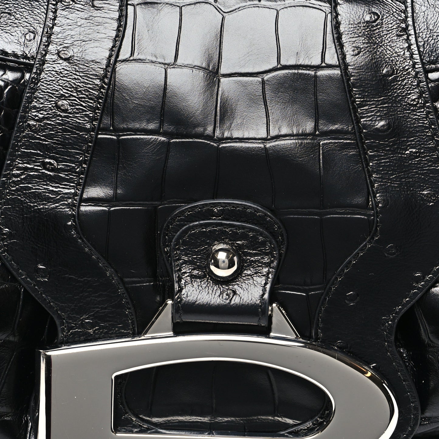 Shiny Calfskin Crocodile Embossed Essex Hobo Black