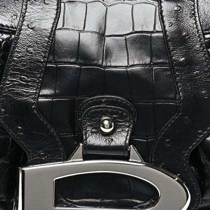 Balenciaga Shiny Calfskin Crocodile Embossed Essex Hobo Black 7 of 9