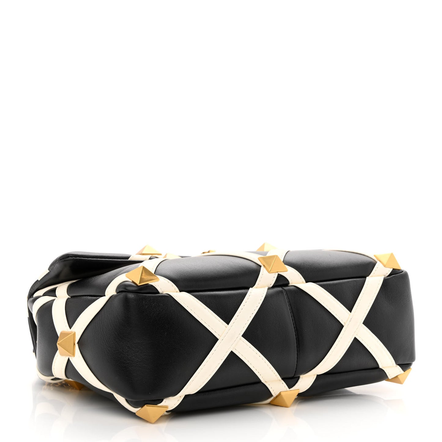 Nappa Large Roman Stud Shoulder Bag Black White