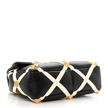 Valentino Garavani Nappa Large Roman Stud Shoulder Bag Black White 4 of 9