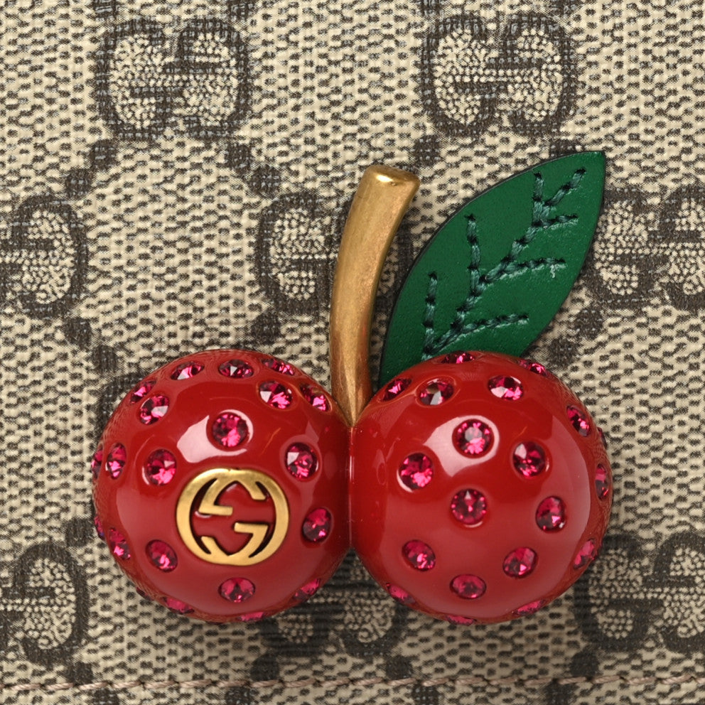 Gucci GG Supreme Monogram Cherry Embellished Card Case Wallet Hibiscus Red 7 of 7