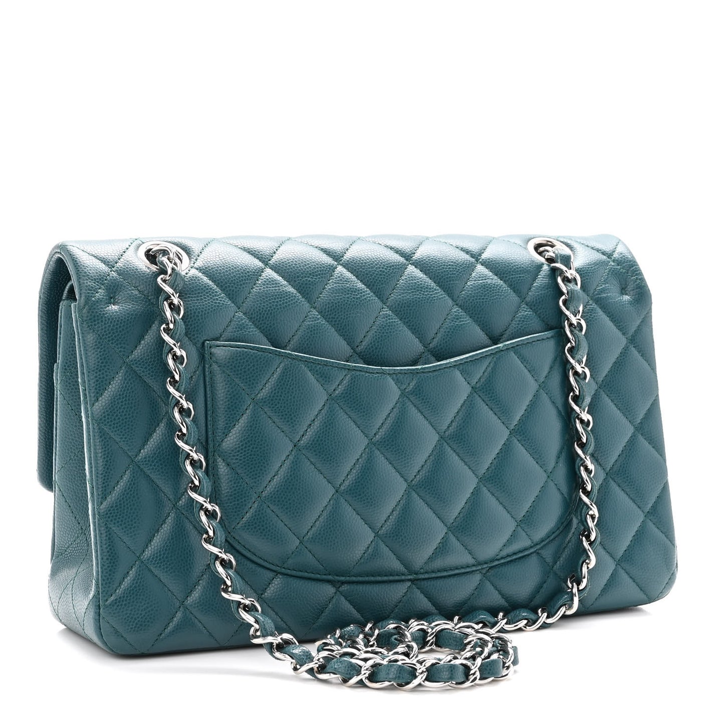 Caviar Quilted Medium Double Flap Dark Turquoise