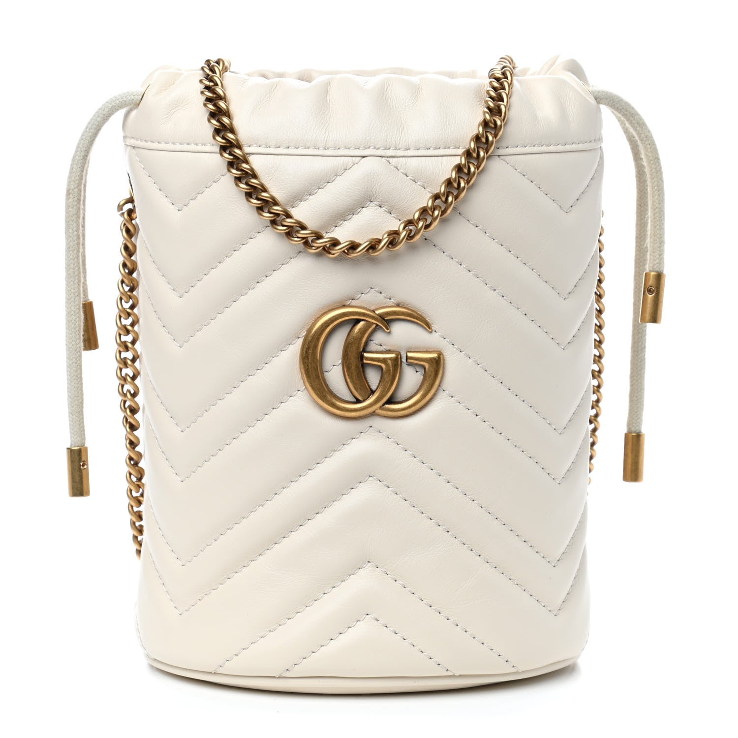 Gucci Calfskin Matelasse Mini GG Marmont 2.0 Bucket Bag White 1 of 4