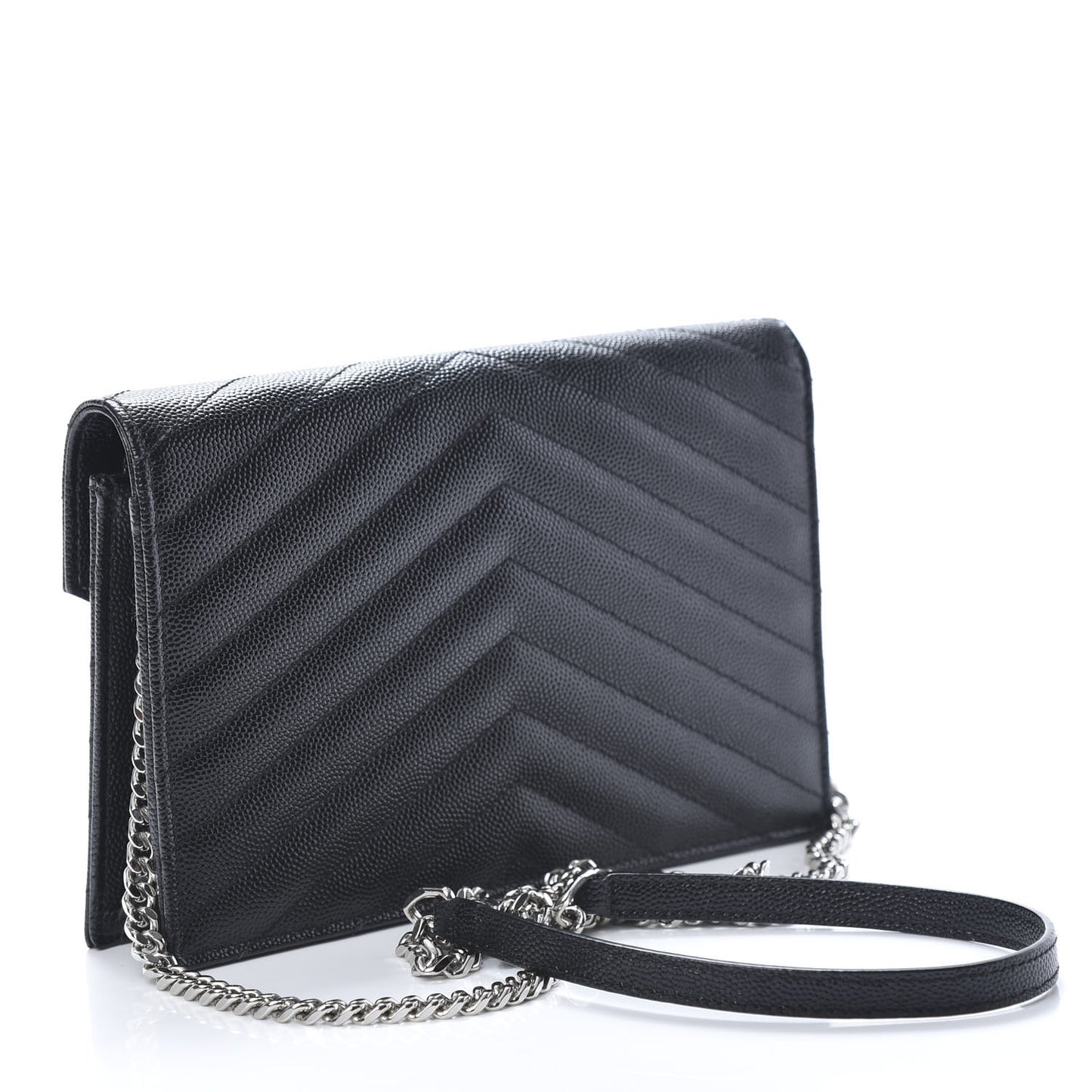 Grain De Poudre Matelasse Chevron Monogram Envelope Chain Wallet Black