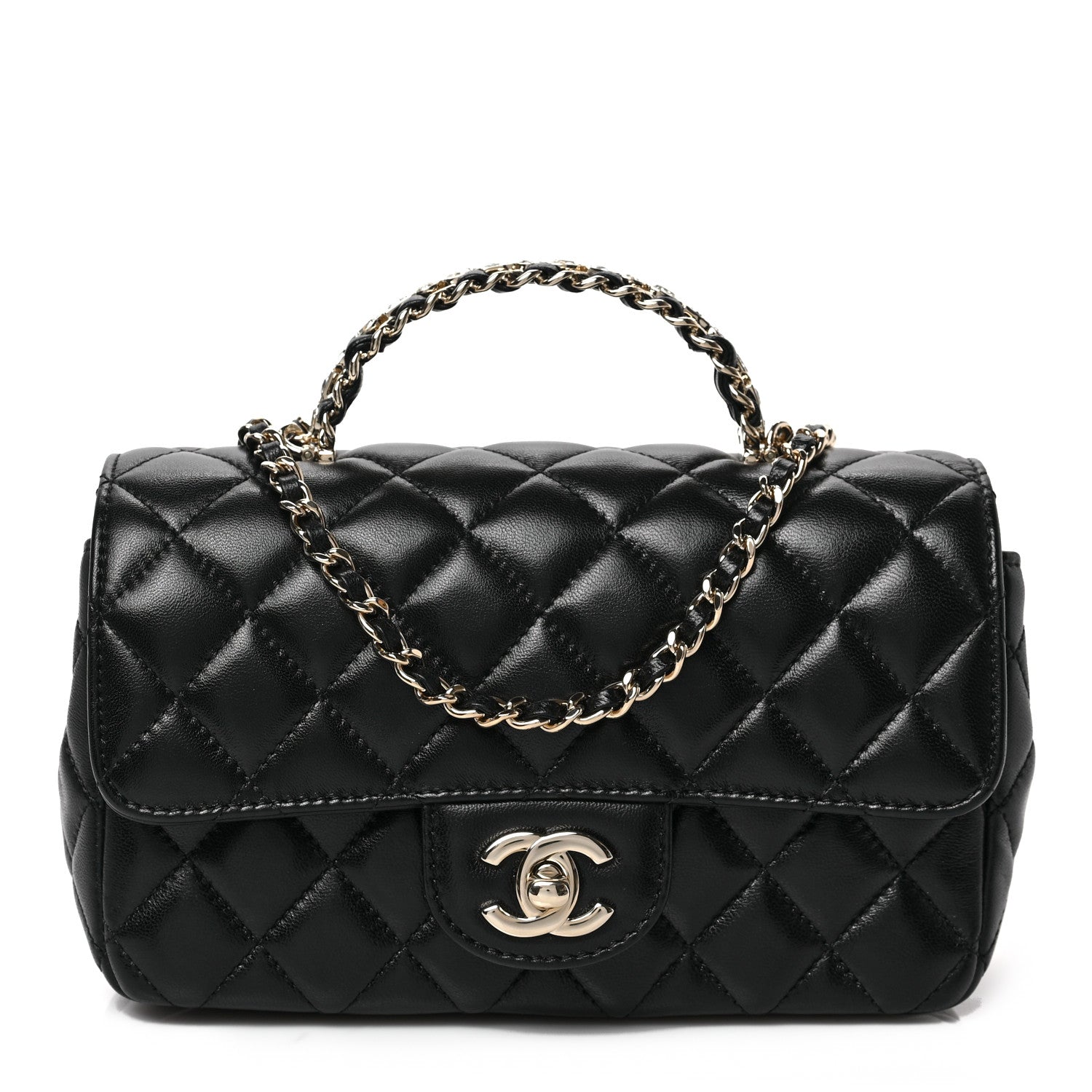 Chanel Lambskin Quilted Mini Crystal Top Handle Rectangular Flap Black 1 of 9