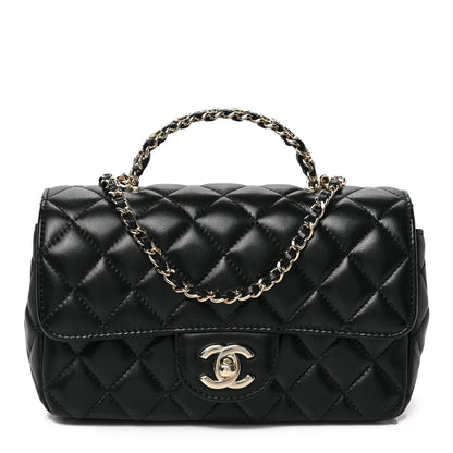 Chanel Lambskin Quilted Mini Crystal Top Handle Rectangular Flap Black 1 of 9
