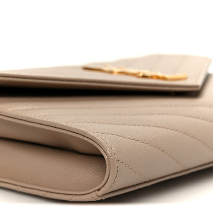 Saint Laurent Grain De Poudre Matelasse Chevron Monogram Envelope Clutch Dark Beige 9 of 10