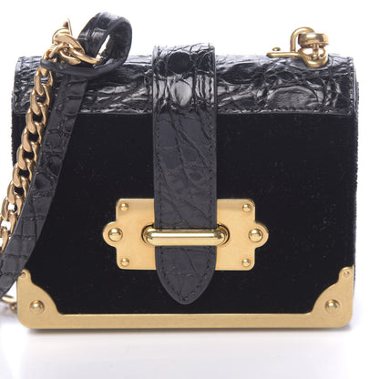 Prada Velvet Crocodile Micro Cahier Bag Black 9 of 10