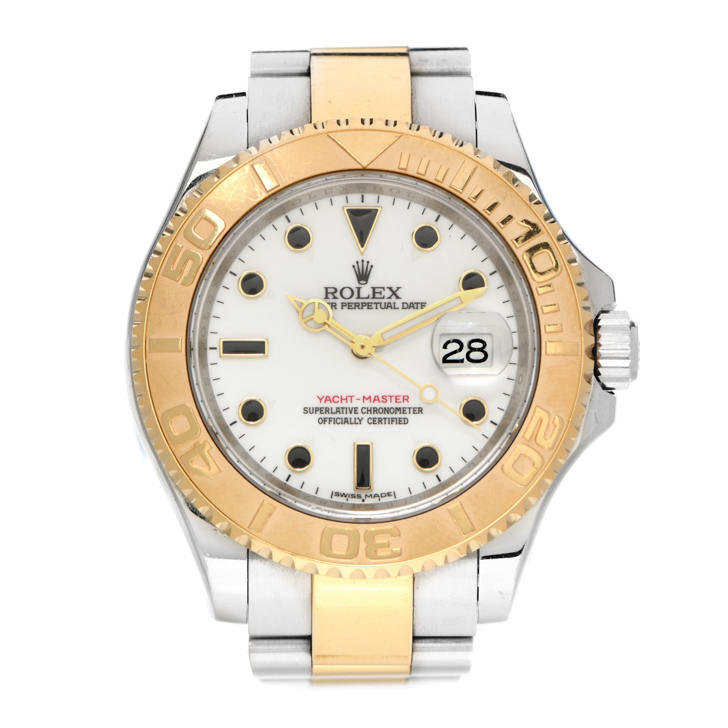 Rolex Stainless Steel 18K Yellow Gold 40mm Oyster Perpetual Date Yacht-Master Watch White 16623 1 of 4