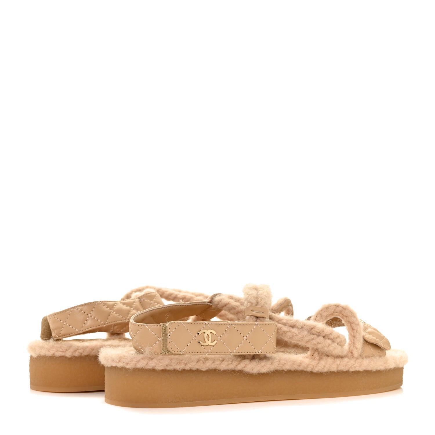 Chanel Cord Lambskin Quilted Logo Sandals 39 Beige 4 of 6