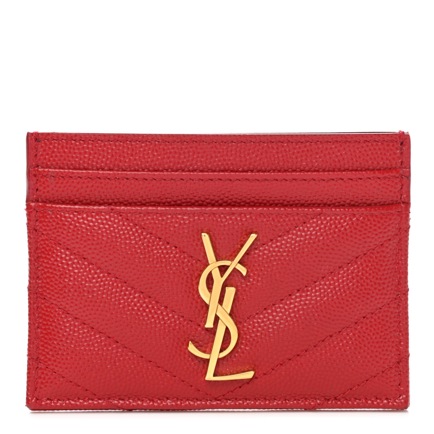 Saint Laurent Grain De Poudre Matelasse Chevron Monogram Credit Card Case Rouge Eros 1 of 10