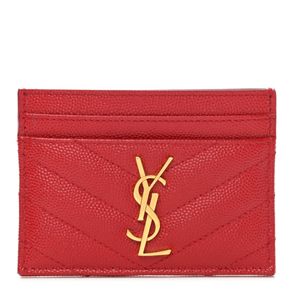 Saint Laurent Grain De Poudre Matelasse Chevron Monogram Credit Card Case Rouge Eros 1 of 10