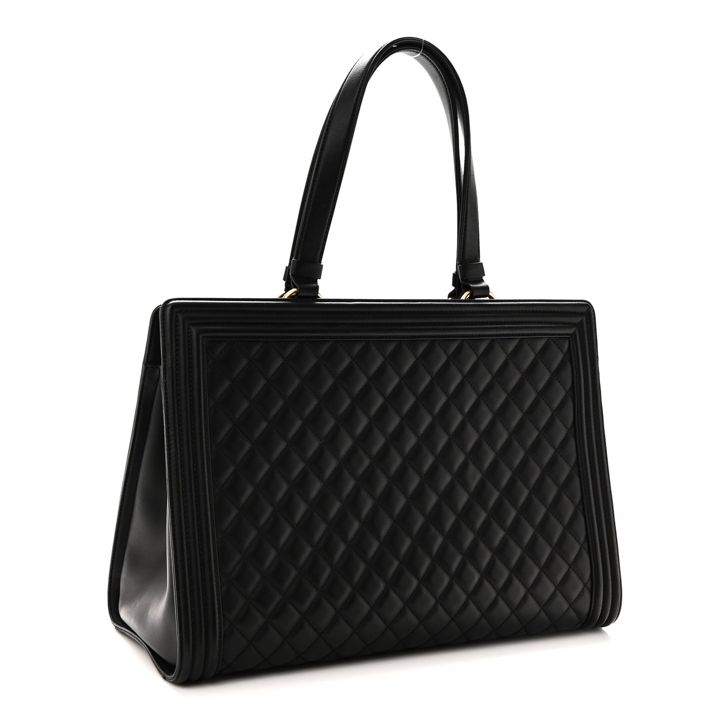 Calfskin Quilted Boy Shopping Tote Black
