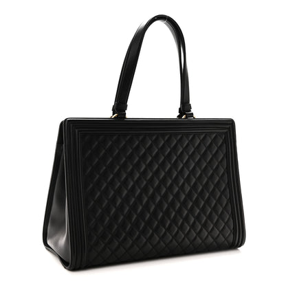 Chanel Calfskin Quilted Boy Shopping Tote Black 3 of 10
