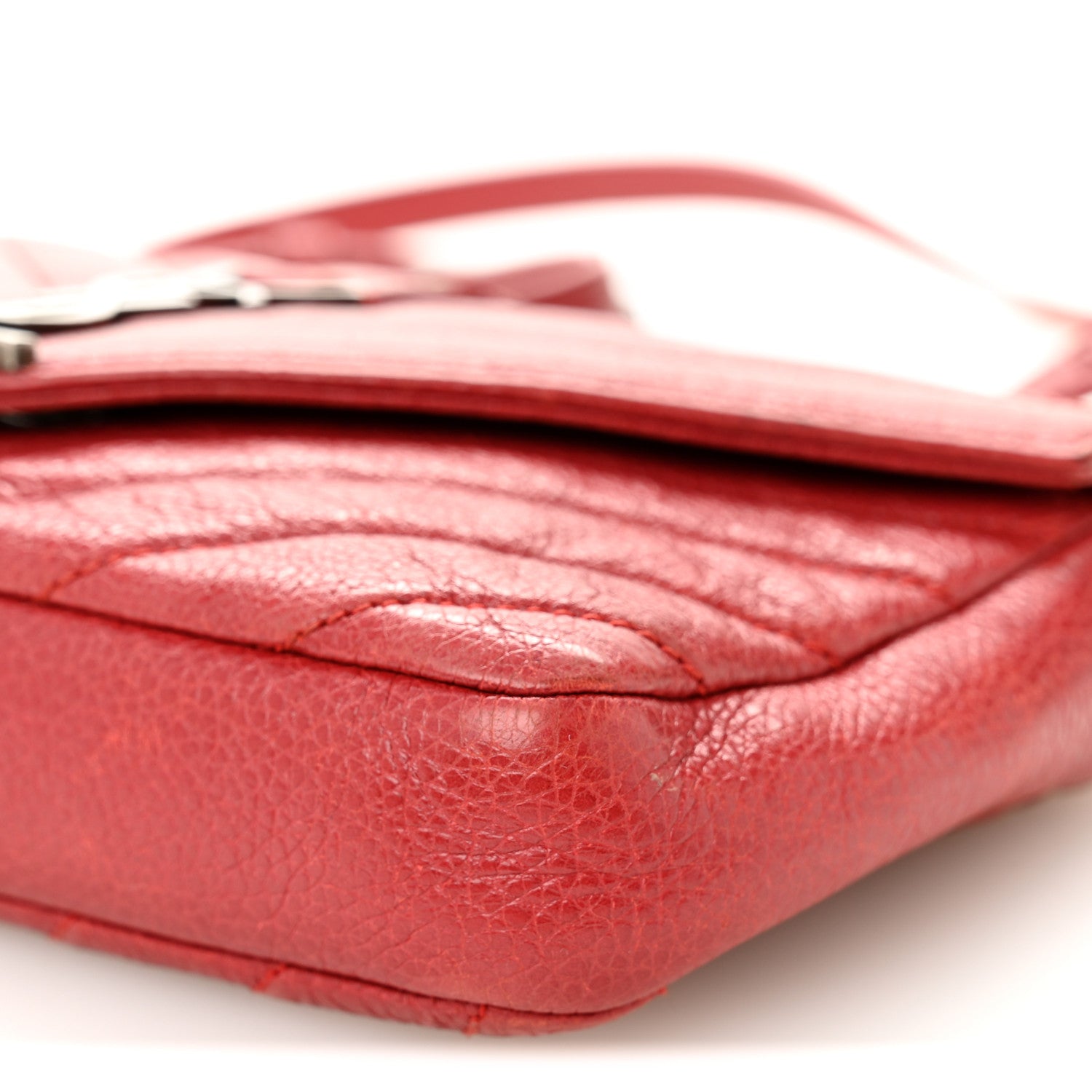 Saint Laurent Sheepskin Matelasse Chevron Monogram College Chain Wallet New Red 10 of 10