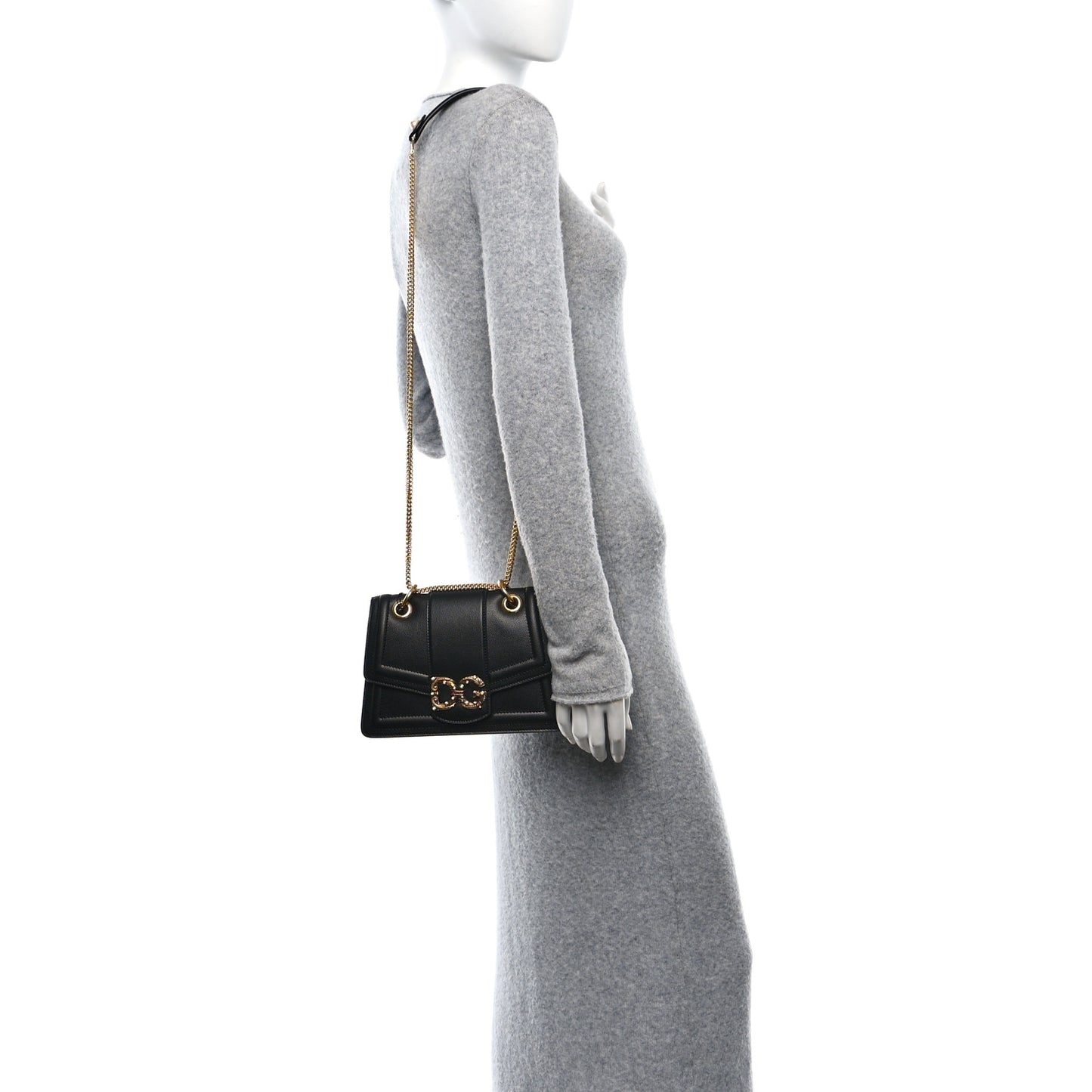 Grained Calfskin Small DG Amore Envelope Bag Black