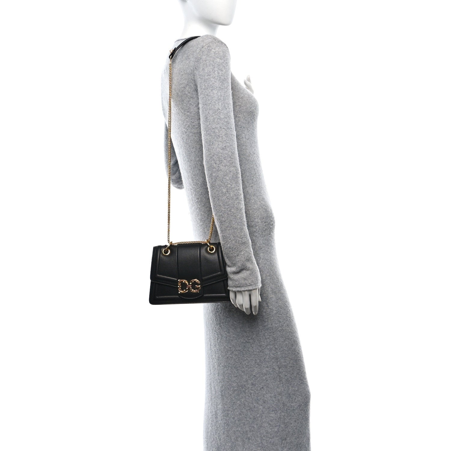 Dolce & Gabbana Grained Calfskin Small DG Amore Envelope Bag Black 2 of 9