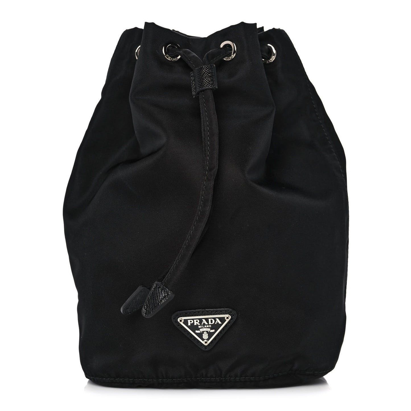 Saffiano Tessuto Nylon Vela Bucket Wristlet Black