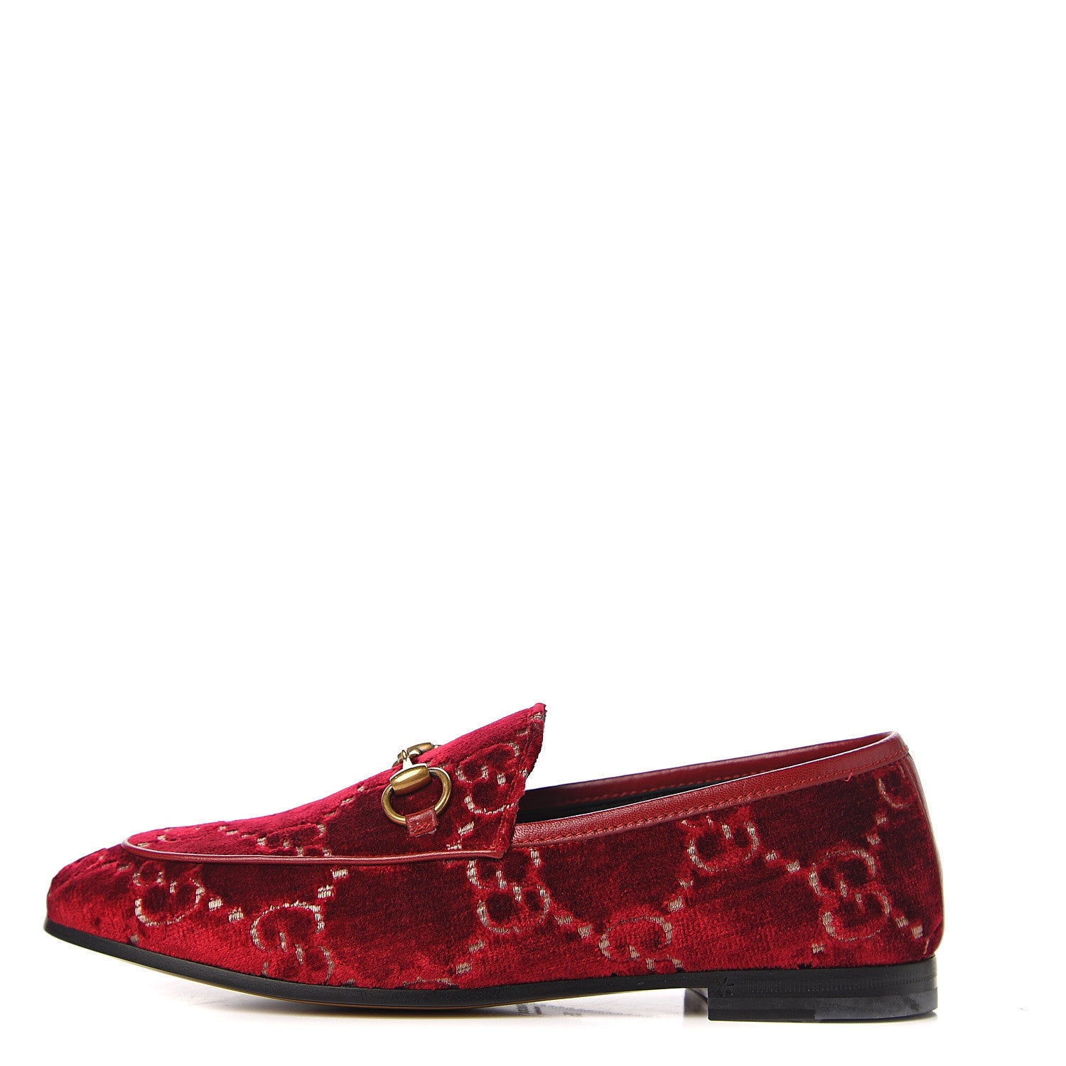 Gucci Velvet Malaga Kid GG Monogram Horsebit Womens Jordaan Loafers 35 Red Cipria Romantic Cerise 1 of 10