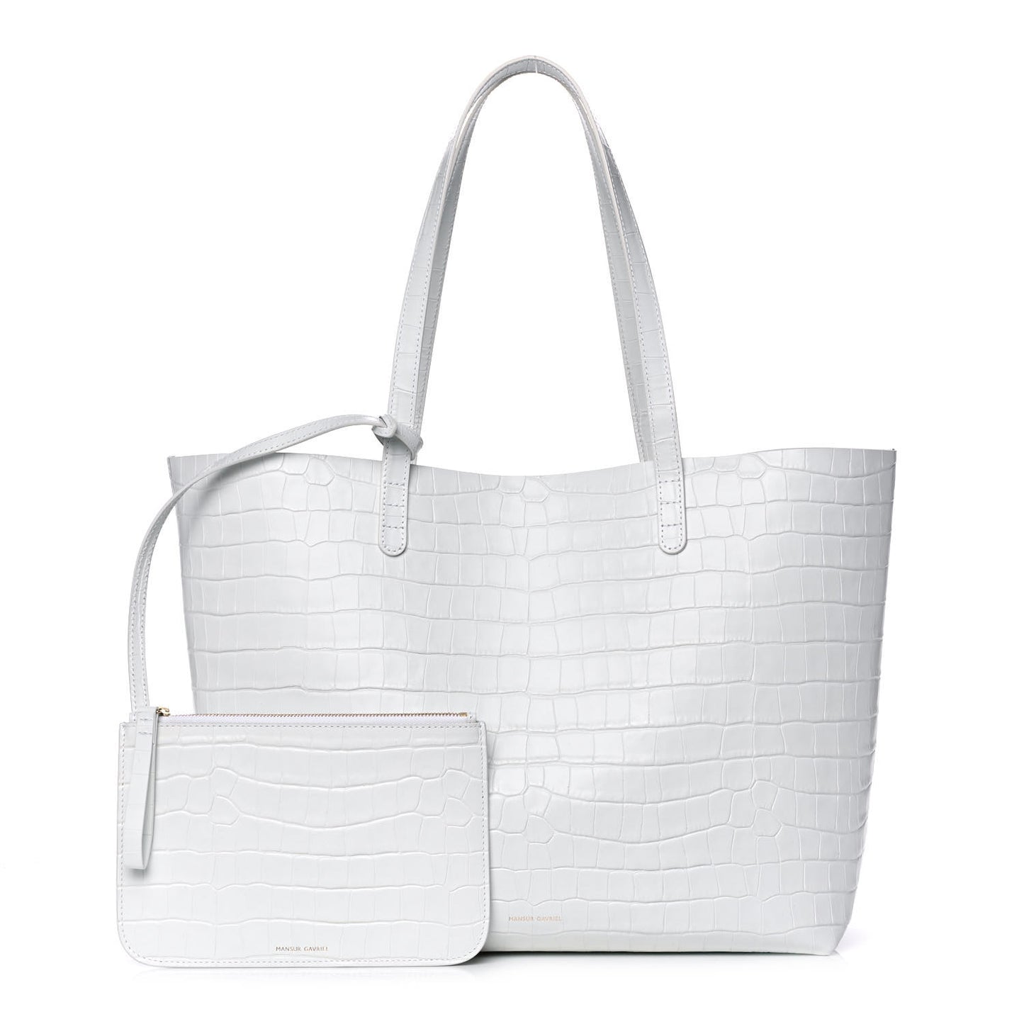 Calfskin Crocodile Embossed Large Shopping Tote White