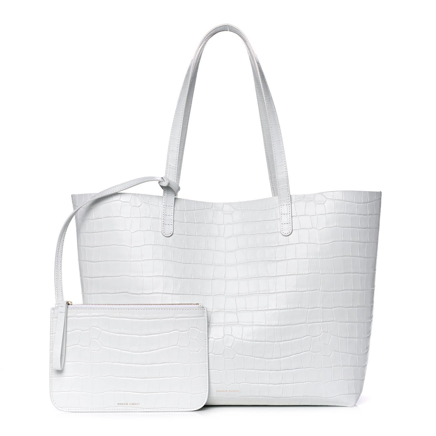 Mansur Gavriel Calfskin Crocodile Embossed Large Shopping Tote White 1 of 12
