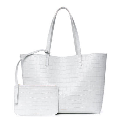Mansur Gavriel Calfskin Crocodile Embossed Large Shopping Tote White 1 of 12