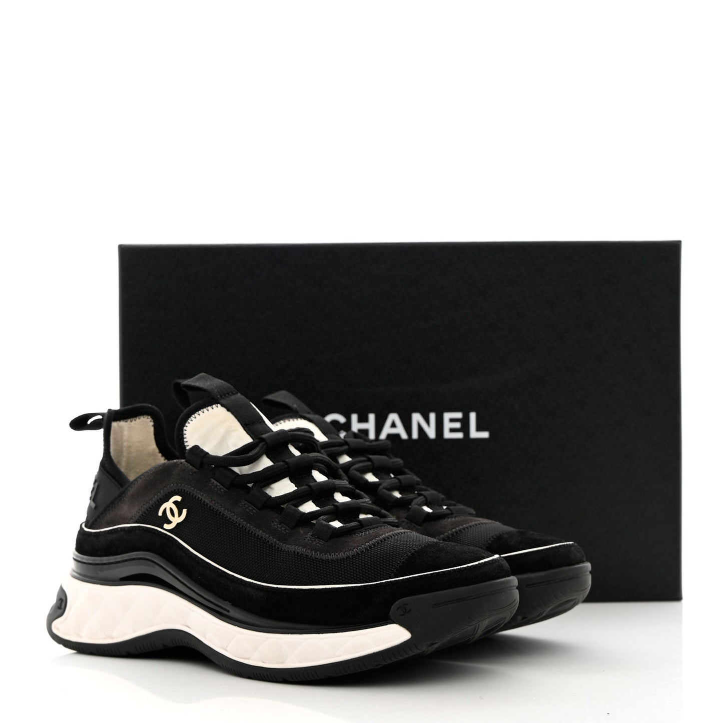 Velvet Calfskin Mixed Fibers CC Sneakers 39 Black