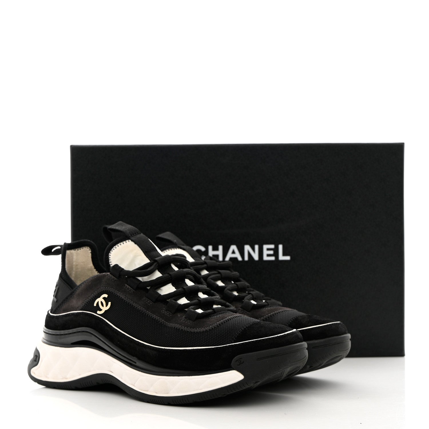 Chanel Velvet Calfskin Mixed Fibers CC Sneakers 39 Black 15 of 15