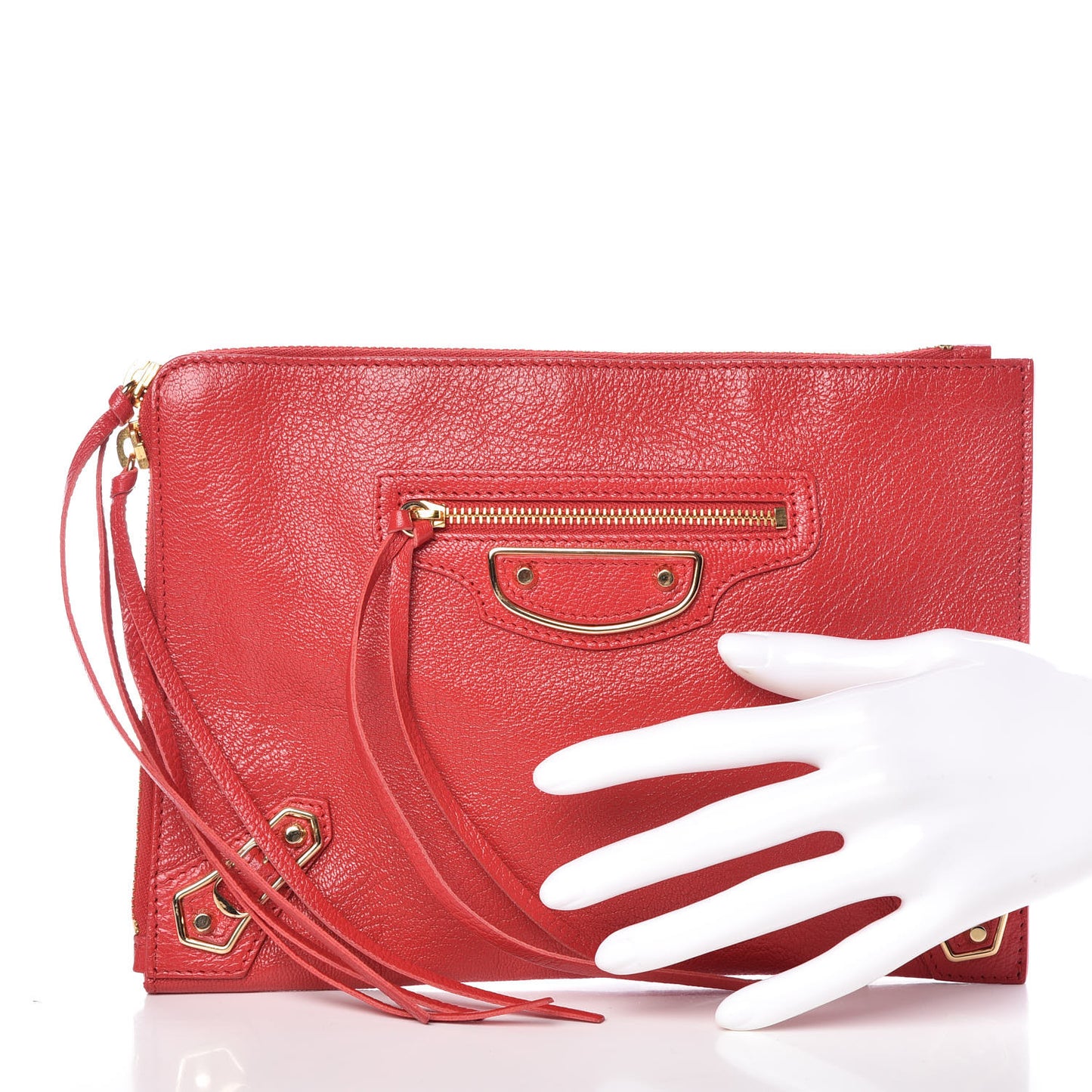 Chevre Gold Metallic Edge Hardware Pouch Rouge Grenade