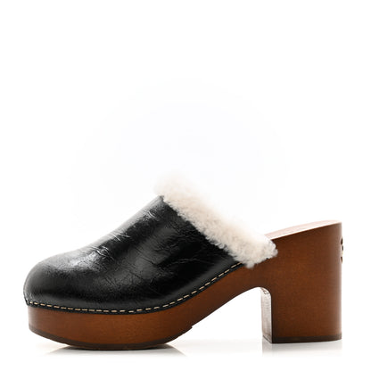 Chanel Crackled Sheepskin CC Mules 39 Black 1 of 10