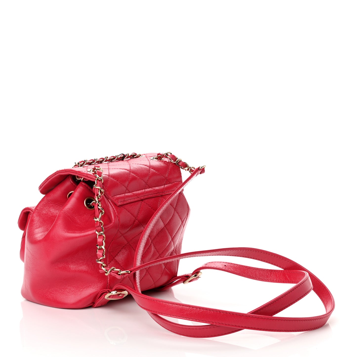 Glazed Aged Calfskin Quilted Small Duma Drawstring Backpack Red