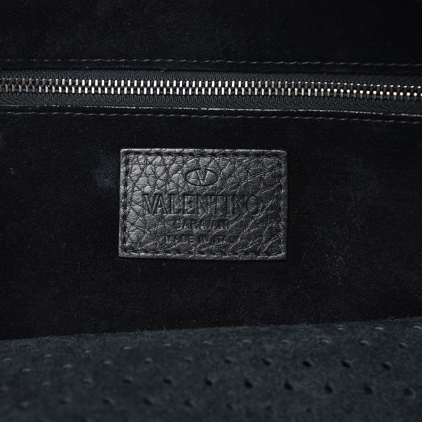 Calfskin Perforated Rockstud Large Travel Briefcase Black