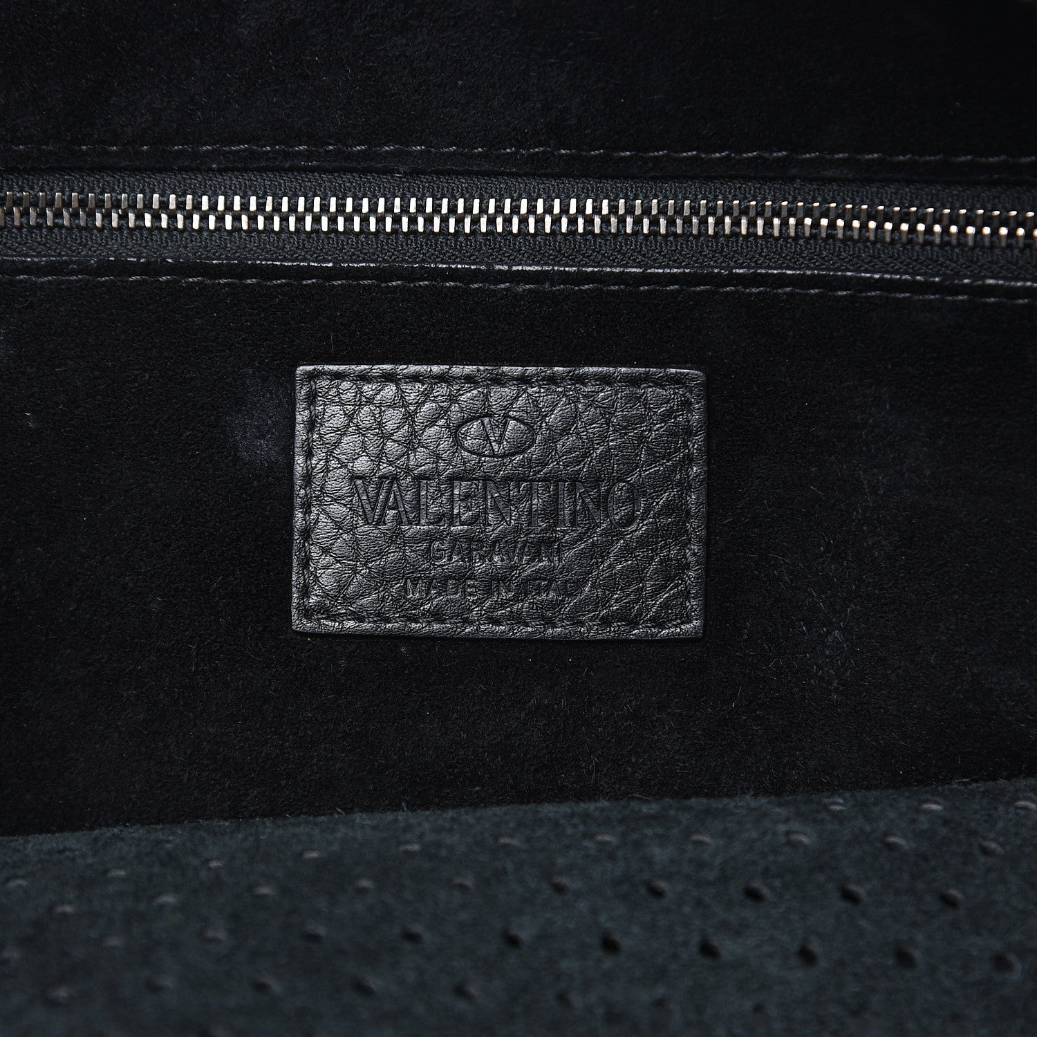 Valentino Garavani Calfskin Perforated Rockstud Large Travel Briefcase Black 7 of 20