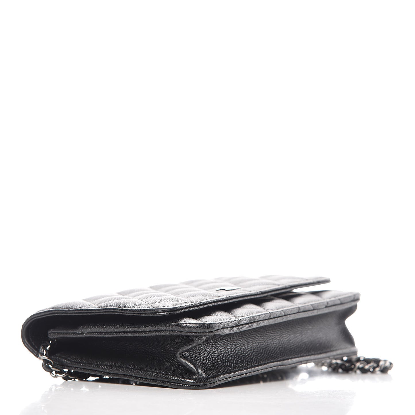 Iridescent Caviar Quilted Wallet On Chain WOC Black