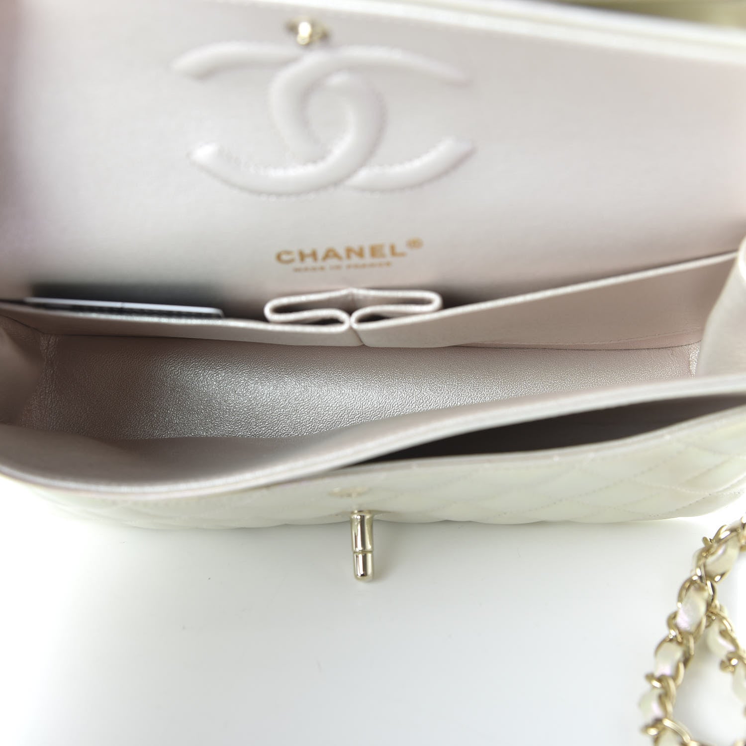 Chanel Iridescent Lambskin Quilted Medium Double Flap Ivory 5 of 12