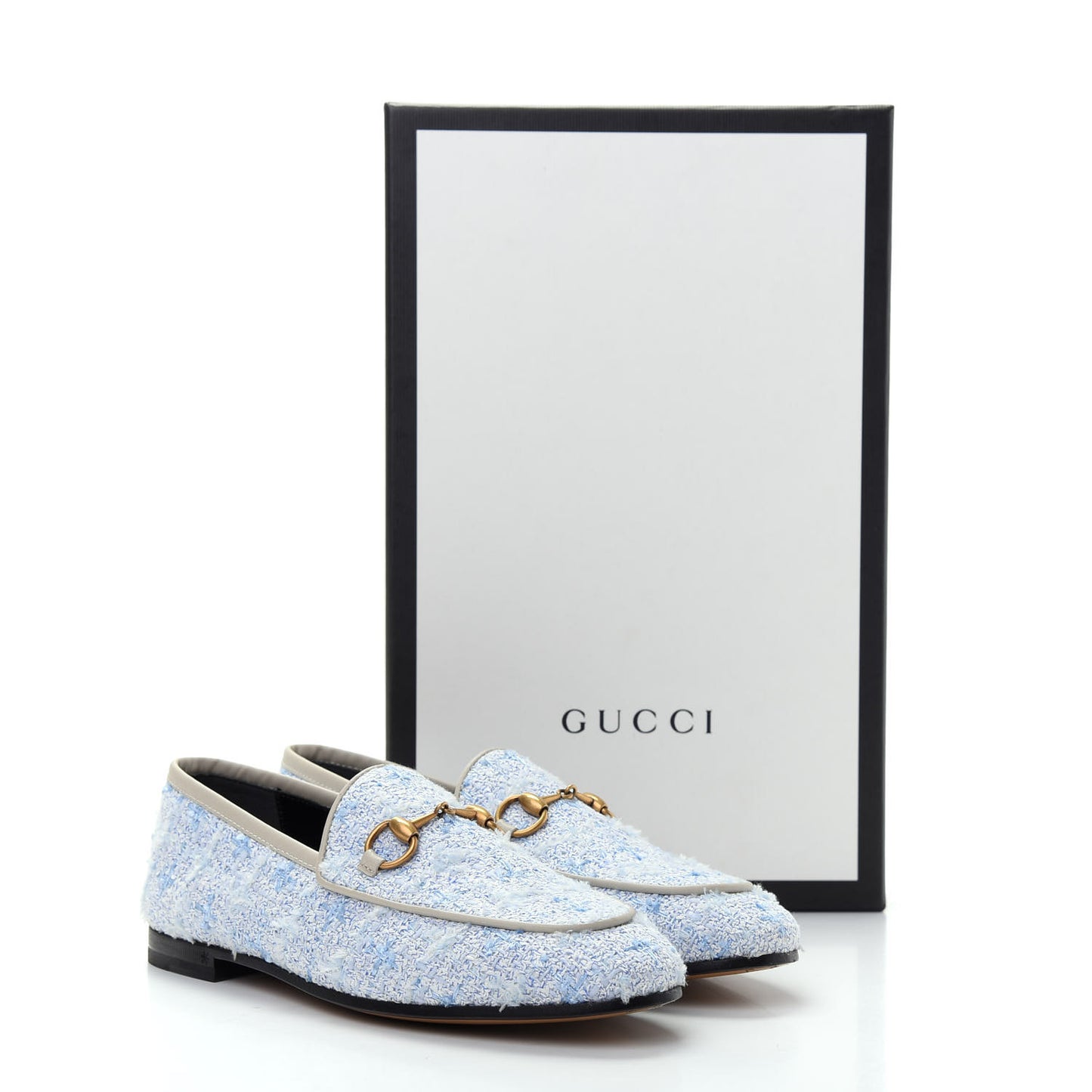Wool Tweed Horsebit Womens Jordaan Loafers 35 Light Blue White Mystic White