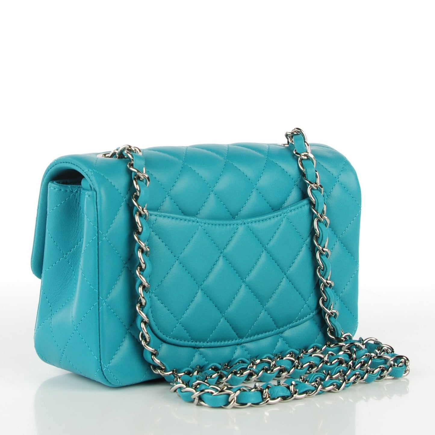 Lambskin Quilted Mini Rectangular Flap Turquoise