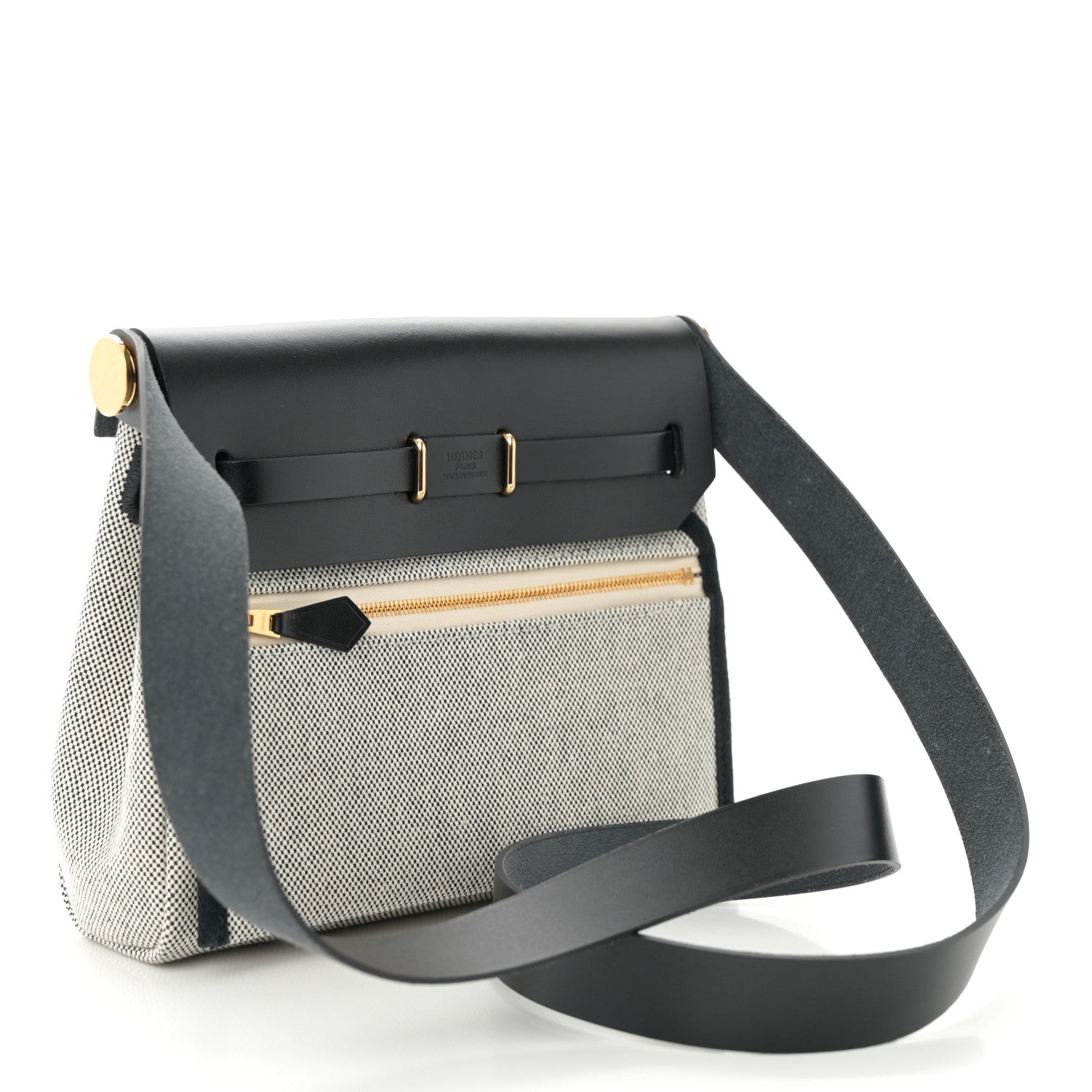 Hermes Military Toile Vache Hunter Herbag Zip Retourne 20 Ecru Black 3 of 11