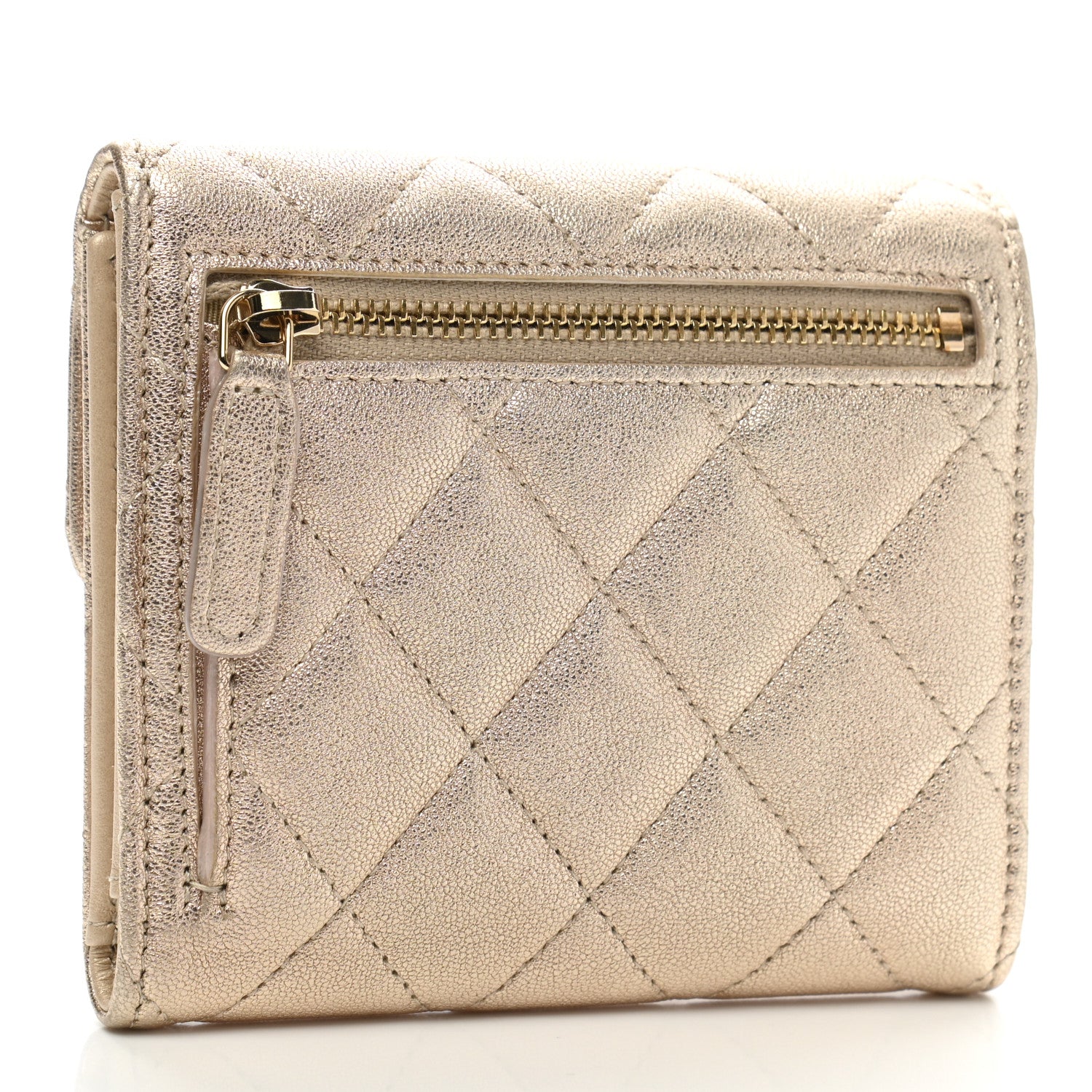 Chanel Metallic Lambskin Quilted Compact Flap Wallet Gold 3 of 8